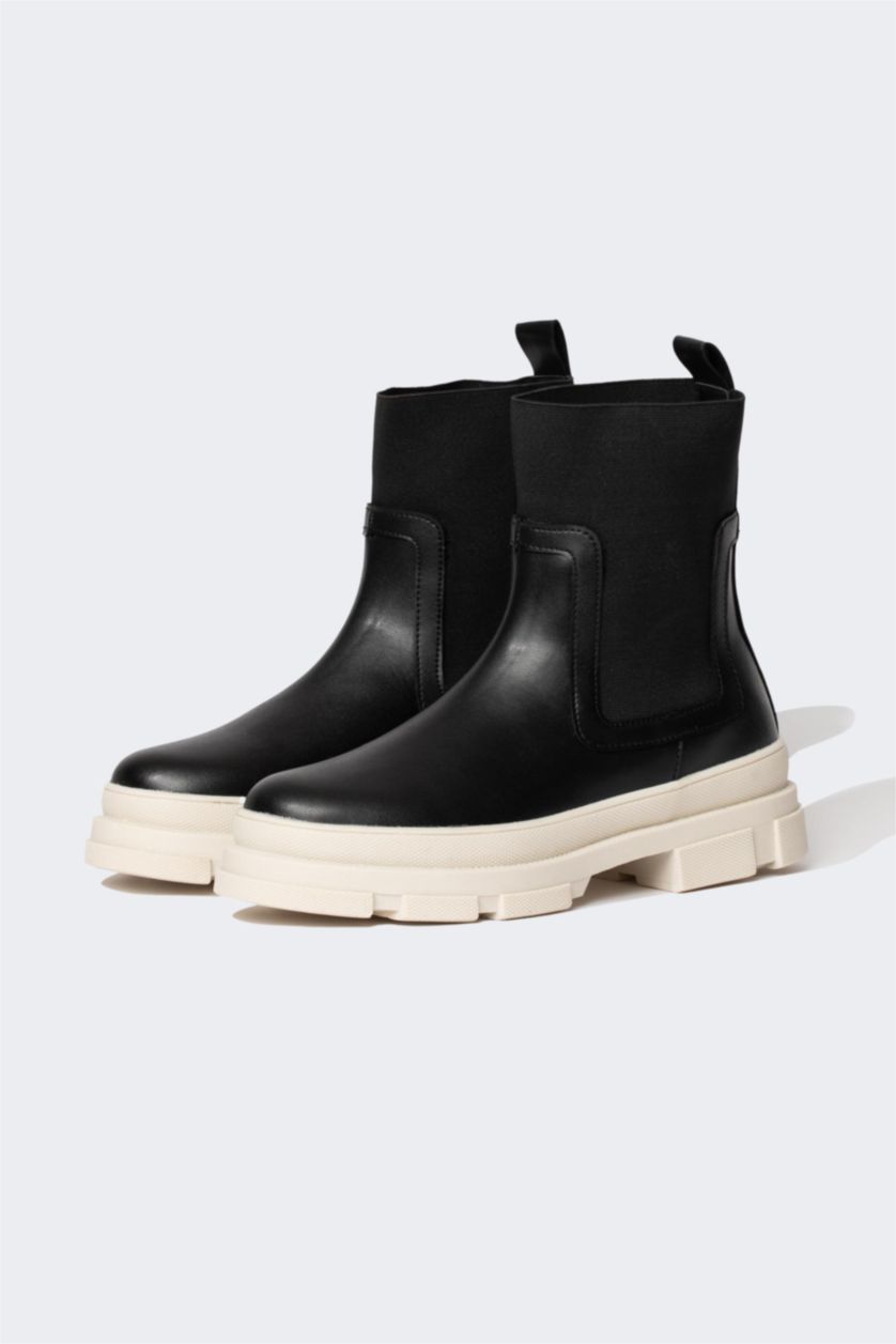 FEMME Noir Bottes d'Hiver En Cuir Synthétique à Semelle épaisse Pour Femme