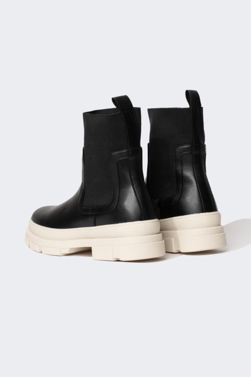 FEMME Noir Bottes d'Hiver En Cuir Synthétique à Semelle épaisse Pour Femme