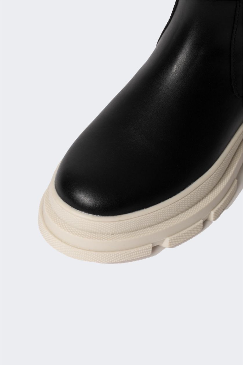 FEMME Noir Bottes d'Hiver En Cuir Synthétique à Semelle épaisse Pour Femme