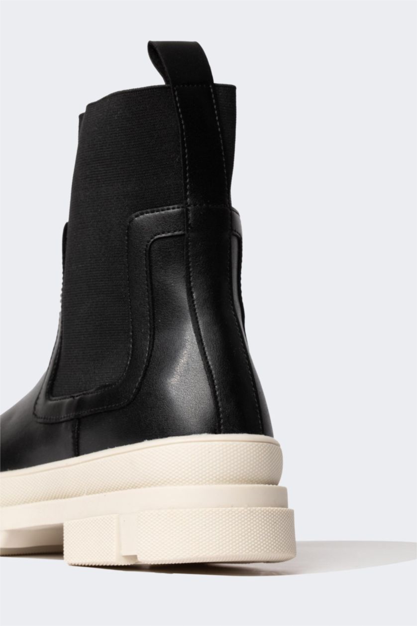 FEMME Noir Bottes d'Hiver En Cuir Synthétique à Semelle épaisse Pour Femme