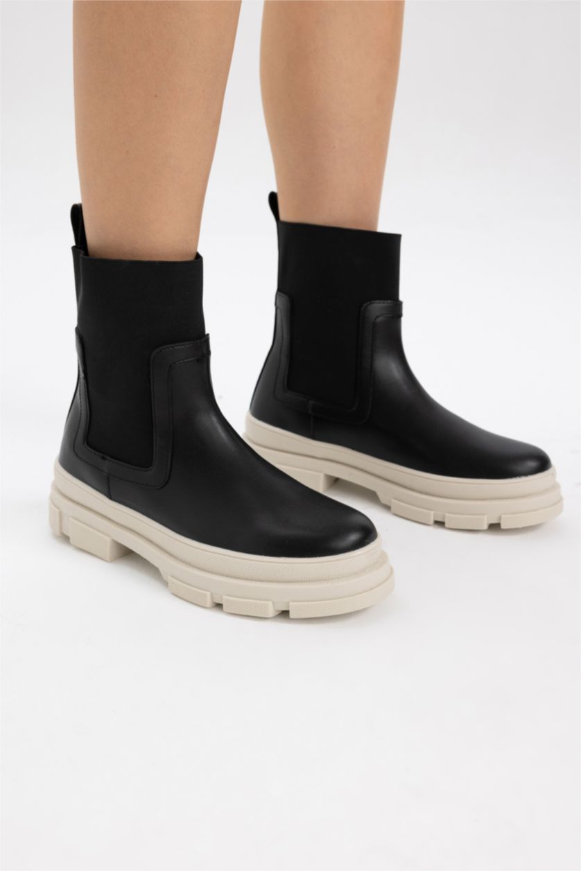 FEMME Noir Bottes d'Hiver En Cuir Synthétique à Semelle épaisse Pour Femme