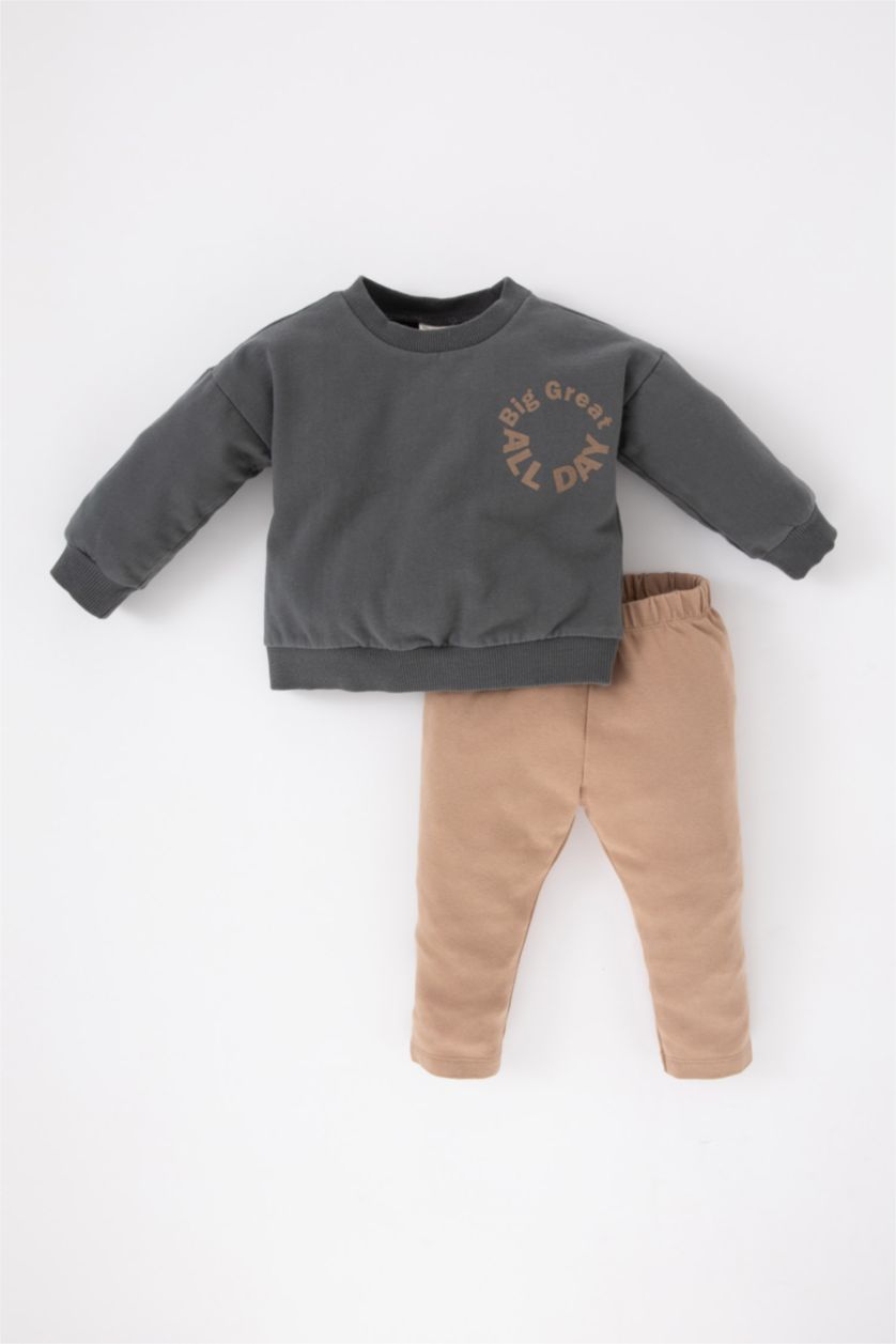 BABY BOY Beige طقم قماش رقيق قصة عادية