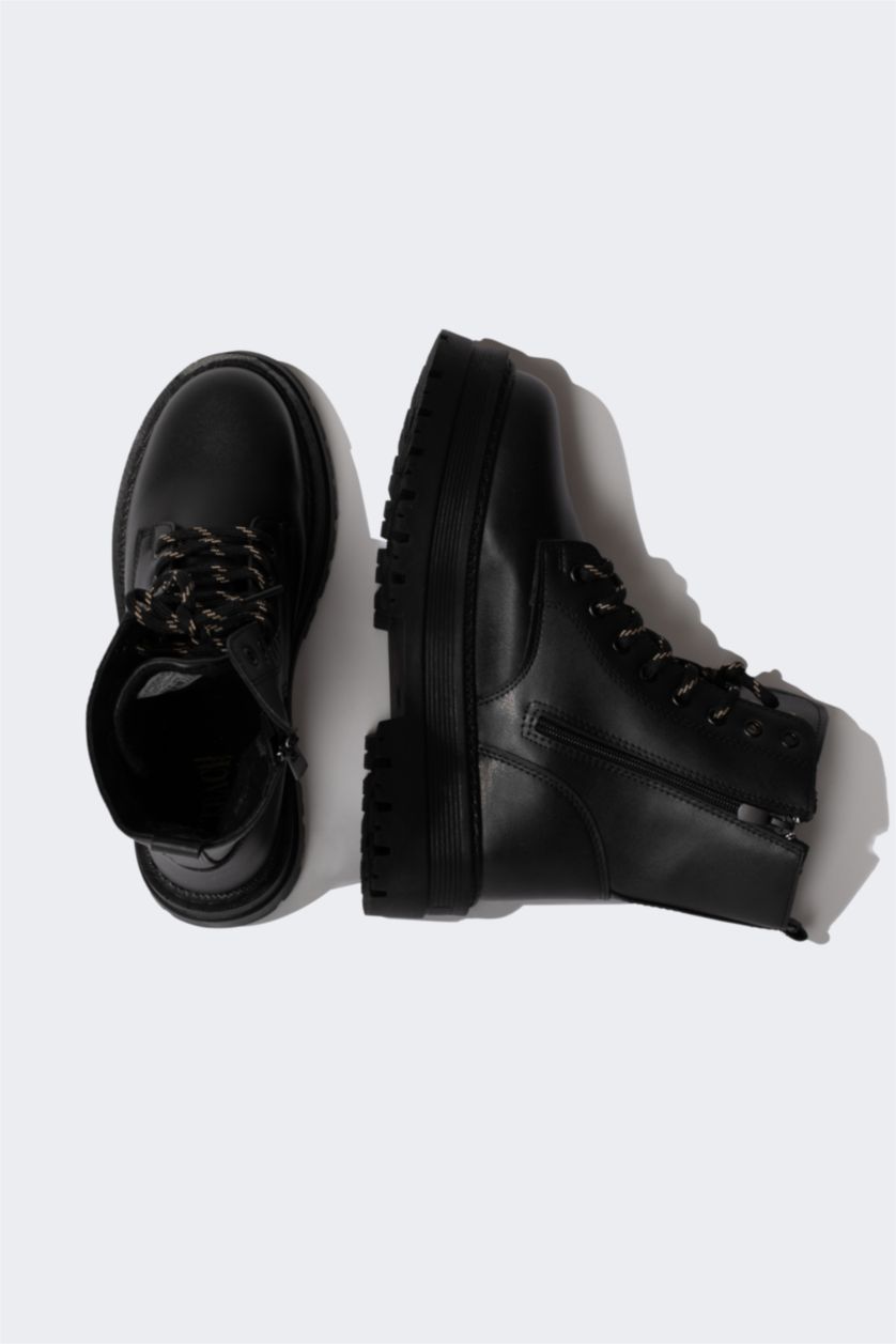 حريمي أسود بوت حريمي بكعب سميك برباط وسوسته