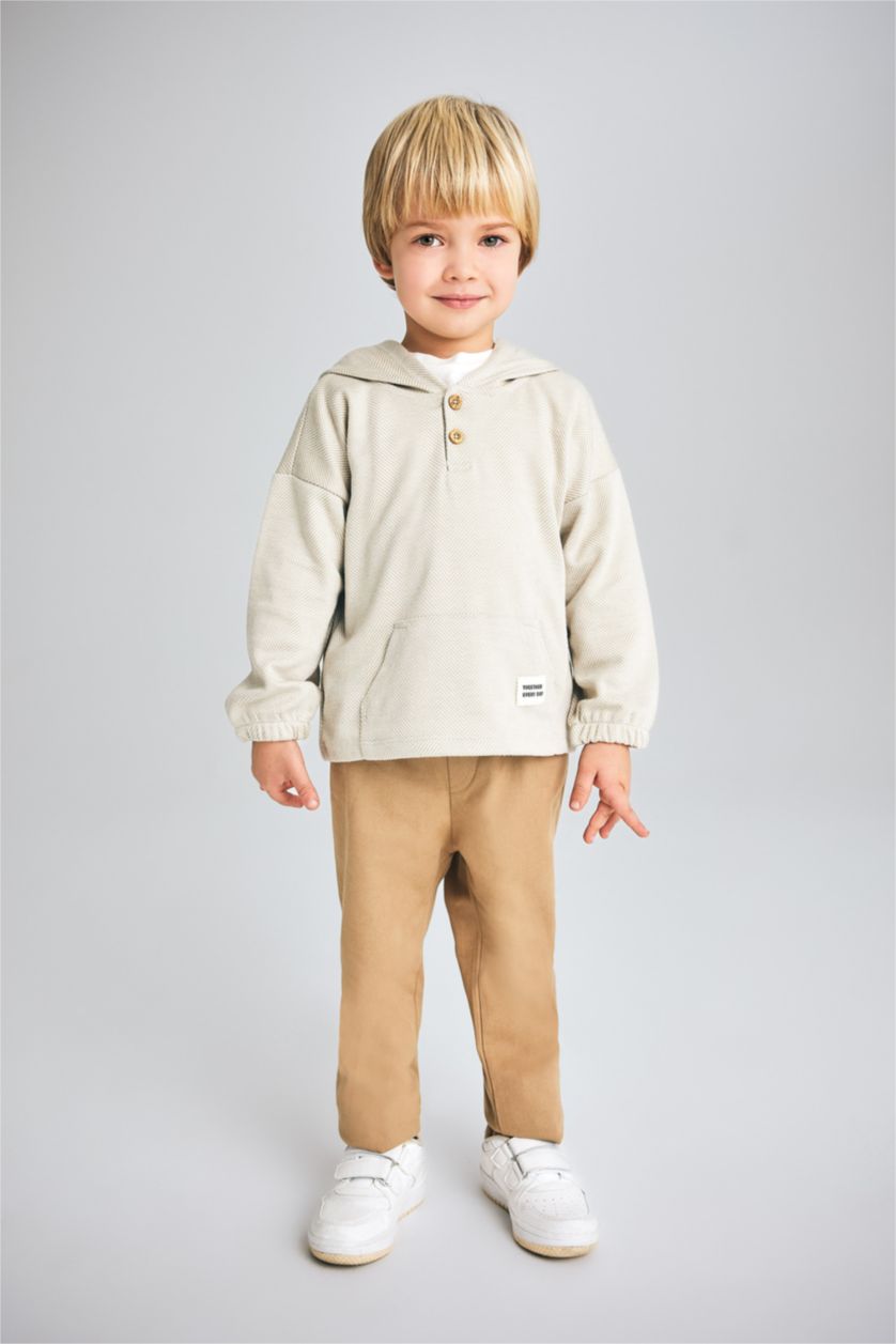 BABY BOY Beige Regular Fit Hooded Sweatshirt