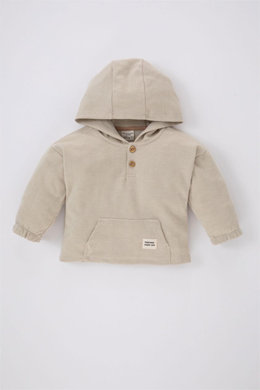 BABY BOY Beige Regular Fit Hooded Sweatshirt