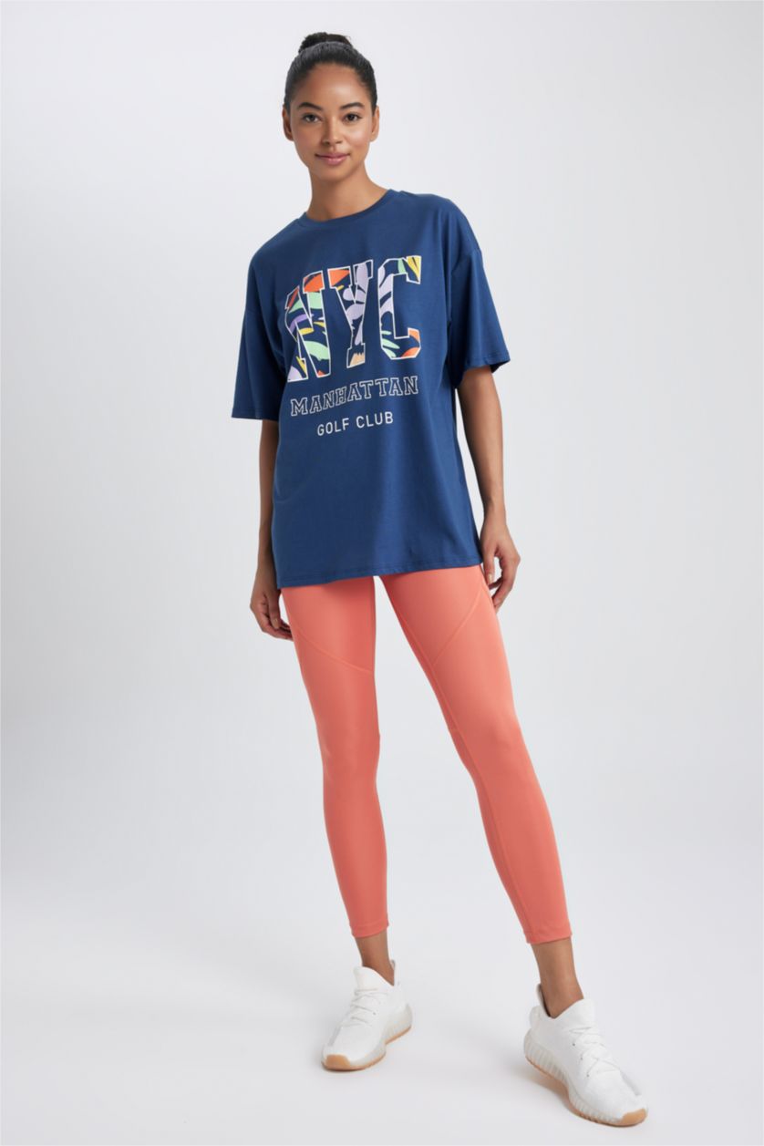 FEMME Indigo T-Shirt Coupe Oversize À Manches Courtes Col Rond De Defactofit