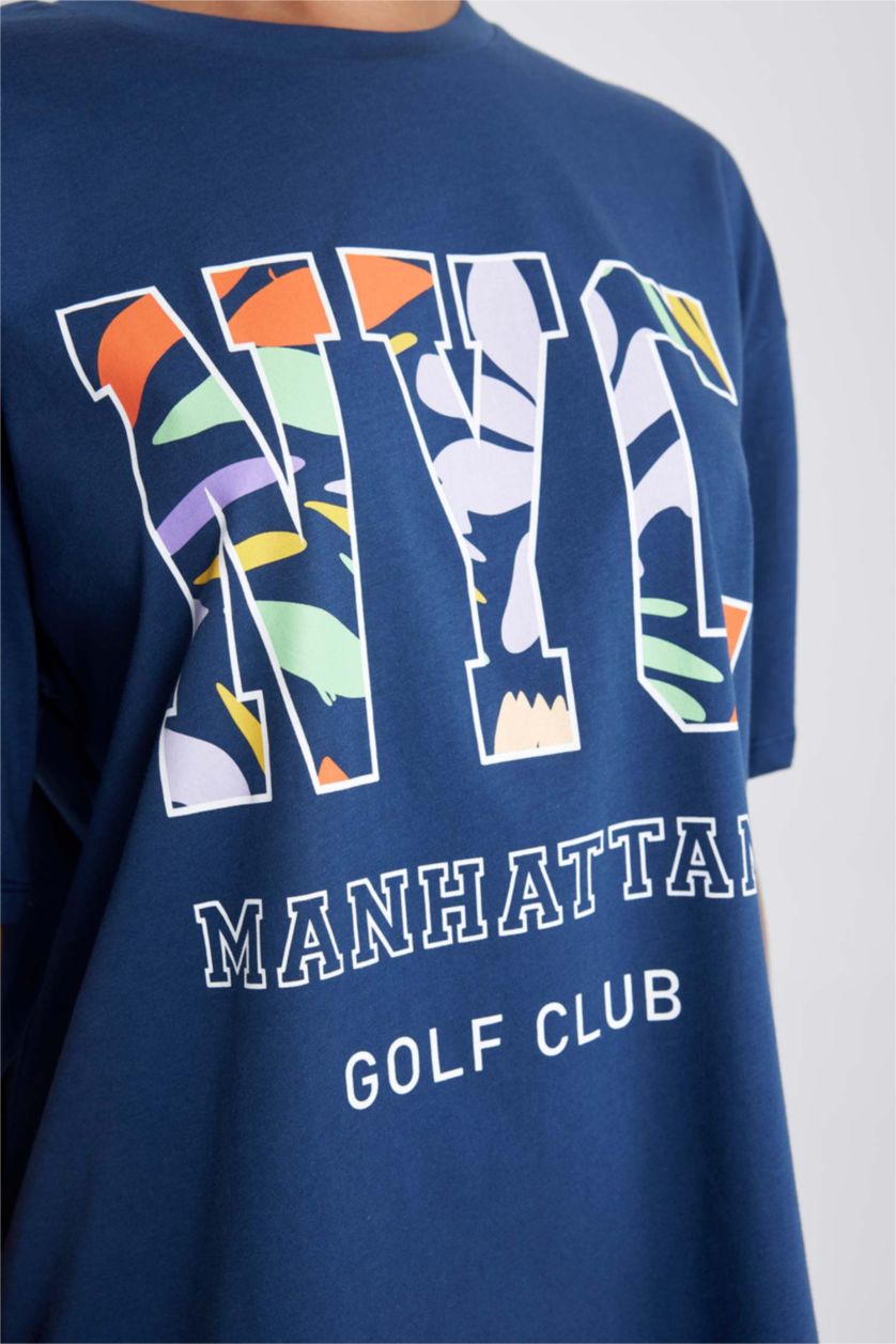 FEMME Indigo T-Shirt Coupe Oversize À Manches Courtes Col Rond De Defactofit