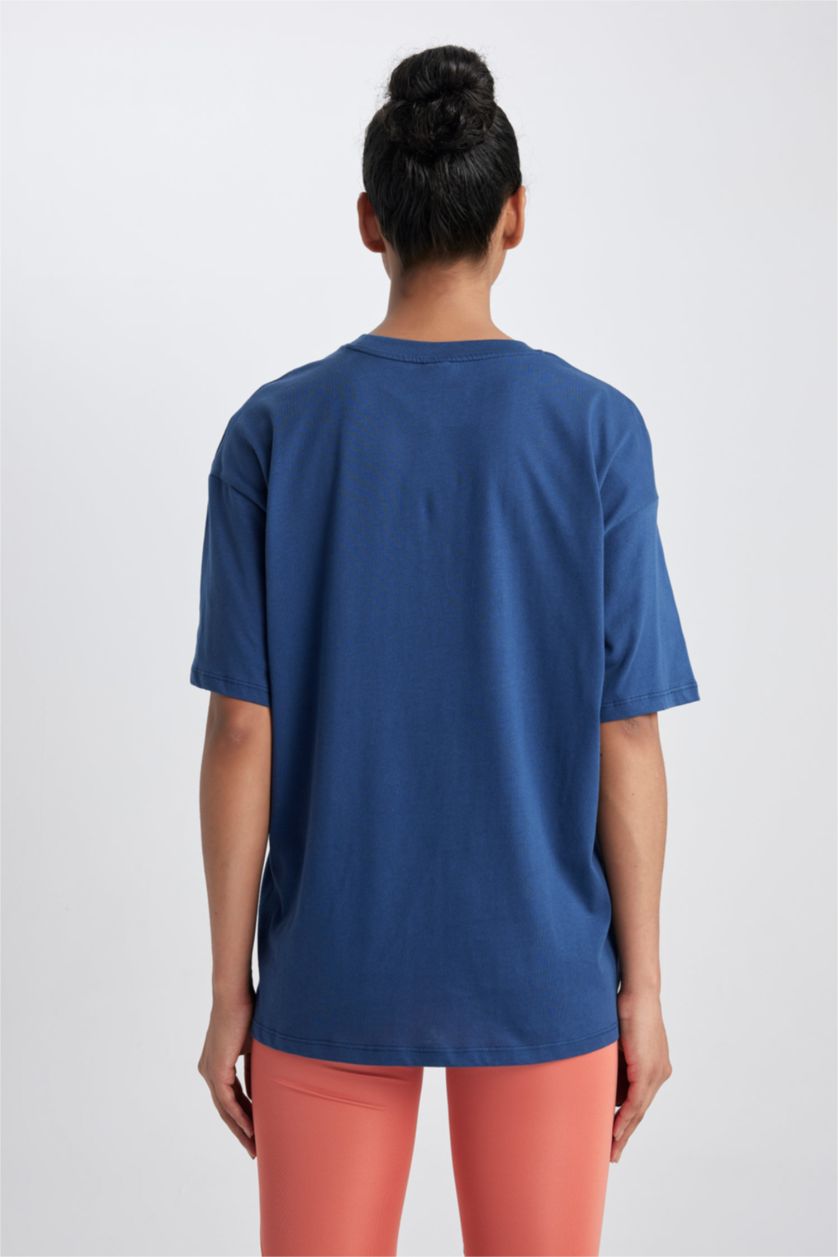 FEMME Indigo T-Shirt Coupe Oversize À Manches Courtes Col Rond De Defactofit