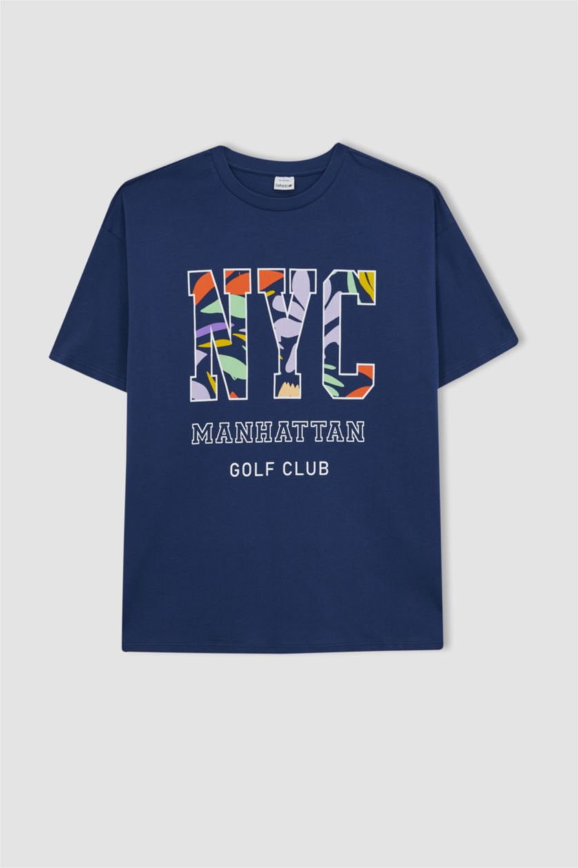 FEMME Indigo T-Shirt Coupe Oversize À Manches Courtes Col Rond De Defactofit