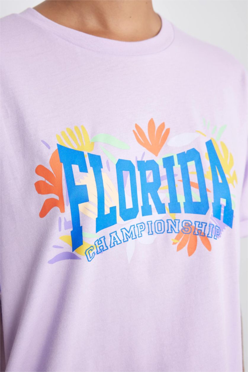 FEMME Violet T-Shirt Coupe Oversize À Manches Courtes Col Rond De Defactofit