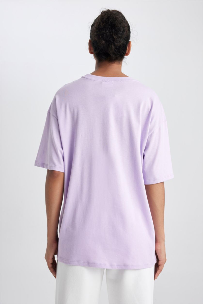 FEMME Violet T-Shirt Coupe Oversize À Manches Courtes Col Rond De Defactofit