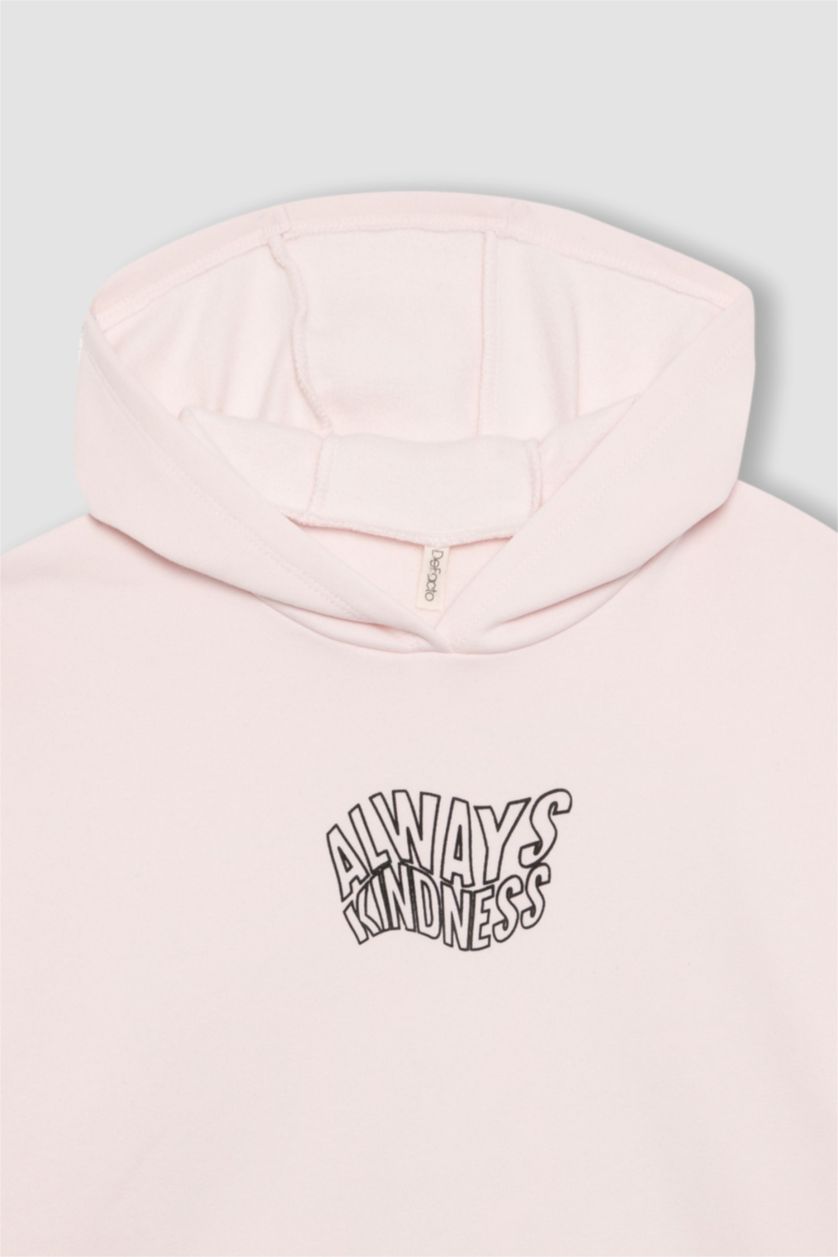 GIRLS & TEENS Light Pink Girl Oversize Fit Printed Hooded Thick Sweatshirt