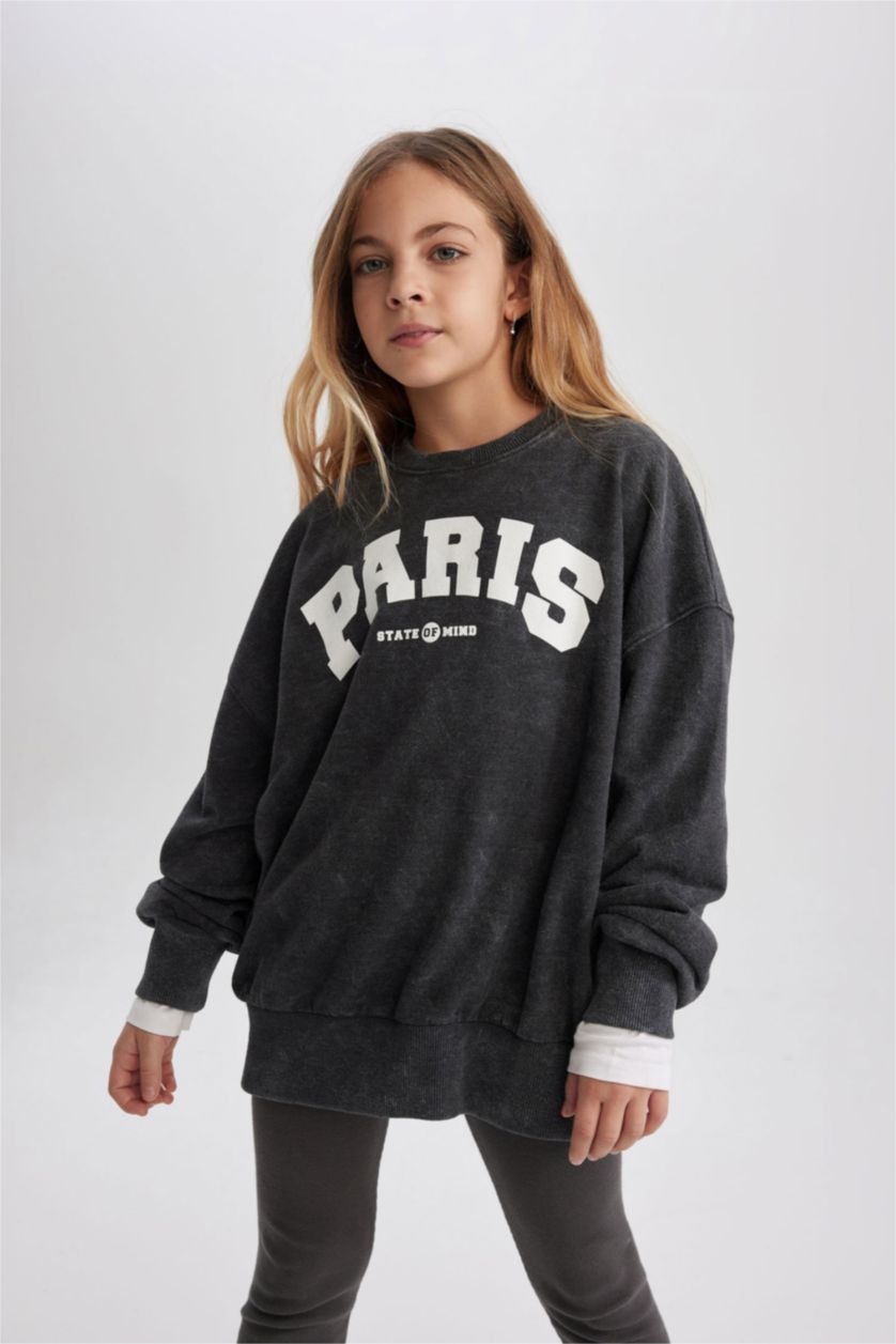 Girls & Teens Anthracite Oversize Fit Crew Neck Sweatshirt