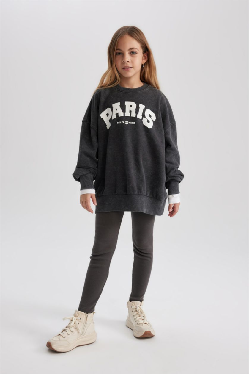 Girls & Teens Anthracite Oversize Fit Crew Neck Sweatshirt