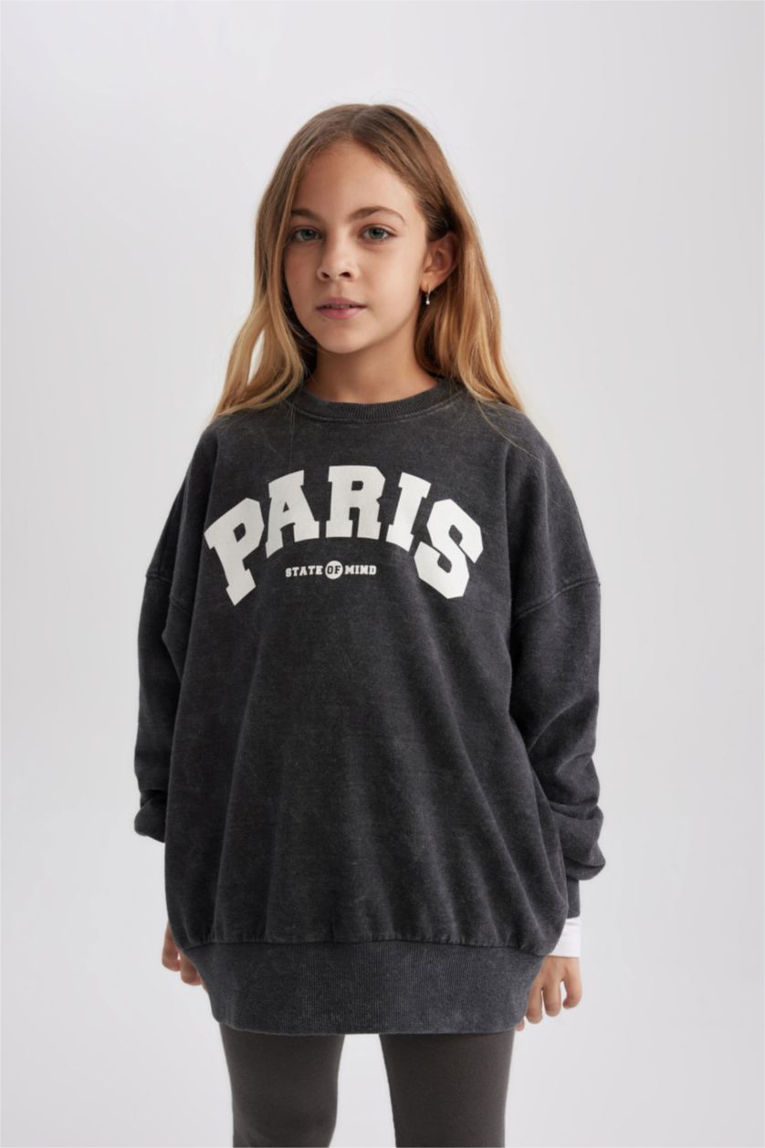Girls & Teens Anthracite Oversize Fit Crew Neck Sweatshirt