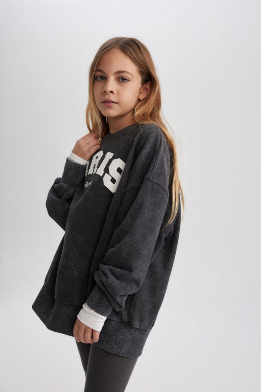 Girls & Teens Anthracite Oversize Fit Crew Neck Sweatshirt