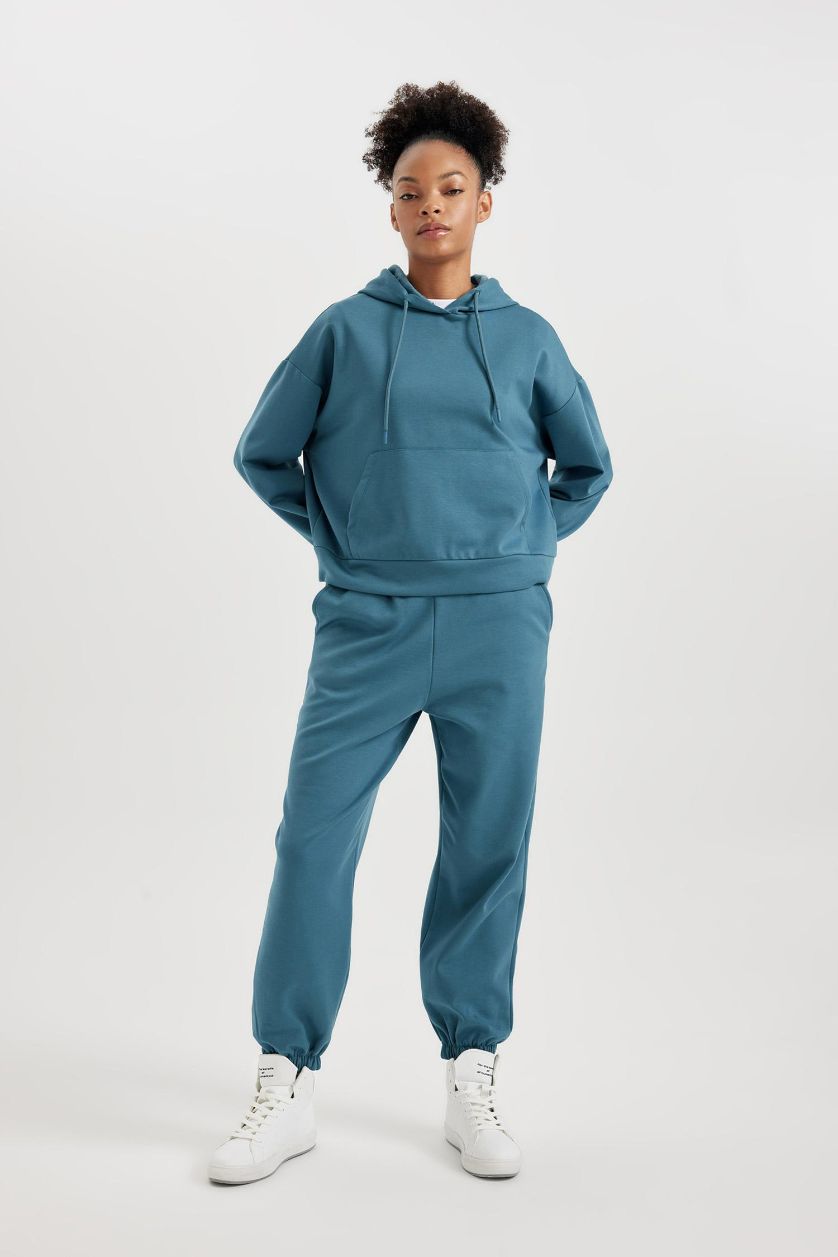 نساء نيلي فاتح بنطلون بجامة رياضي اوفر سايز بجيب من DeFactoFit