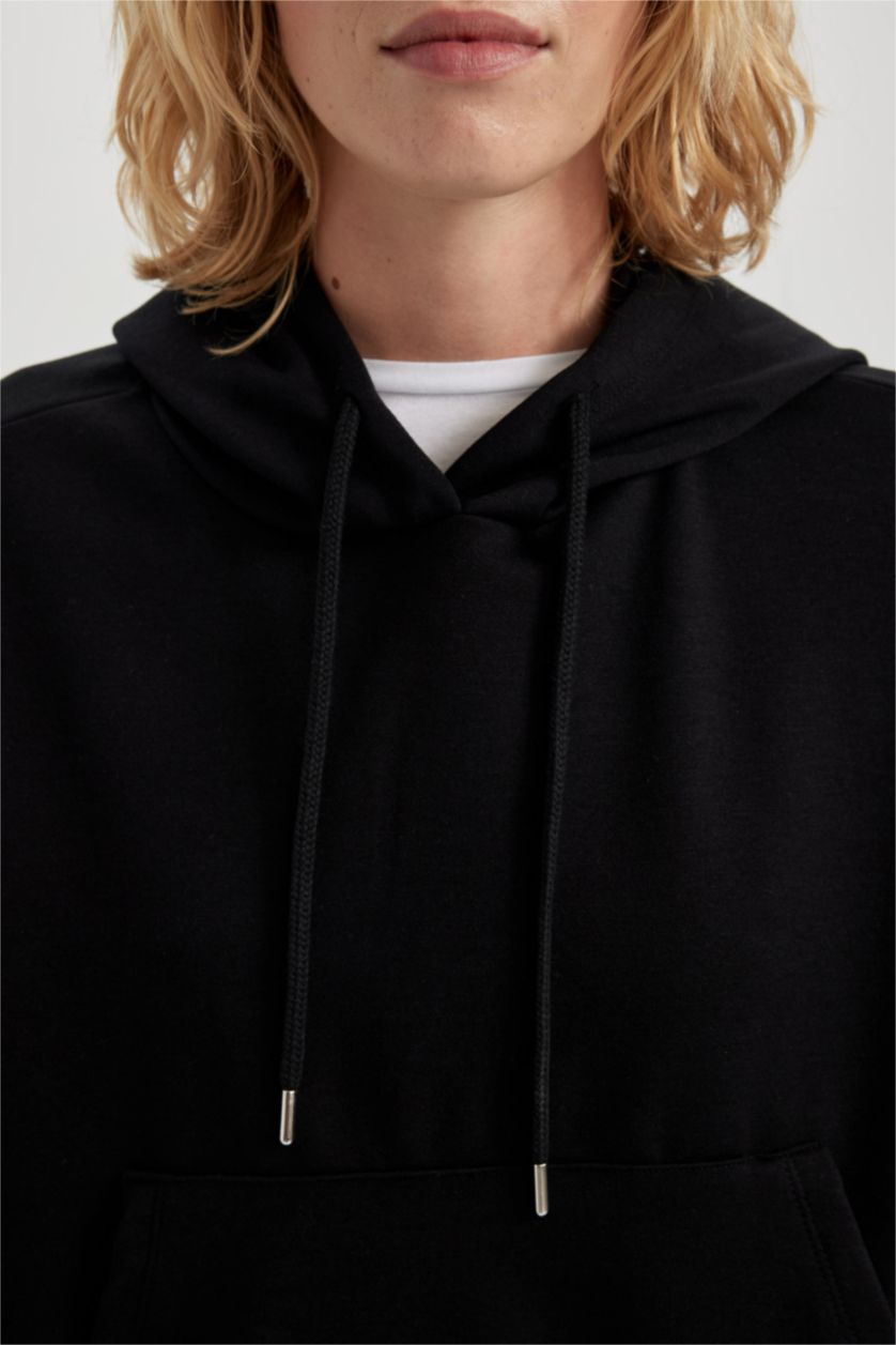 Жіночий Чорний Світшот з капюшоном з кишенею-кенгуру Неопрен для жінок