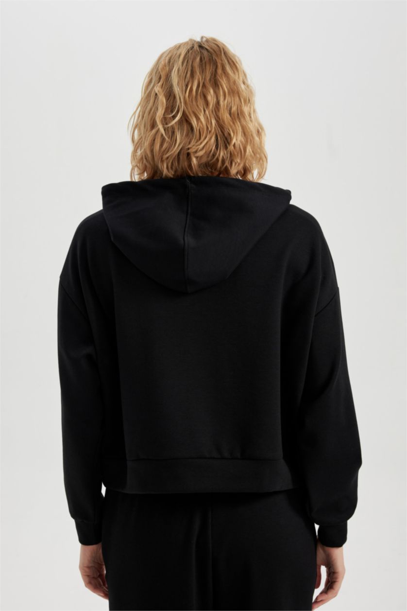 Жіночий Чорний Світшот з капюшоном з кишенею-кенгуру Неопрен для жінок