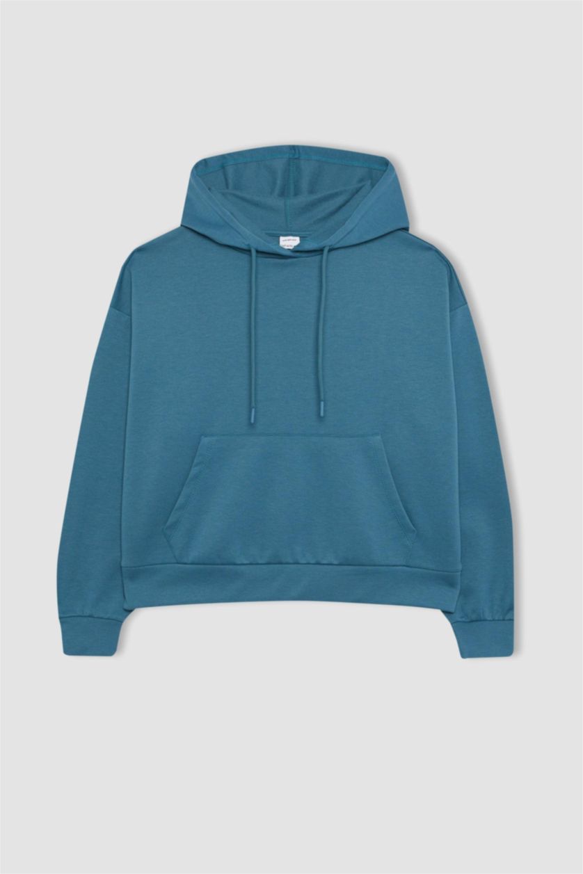 حريمي نيلي فاتح سويت شيرت رياضي بكابيشون بجيب