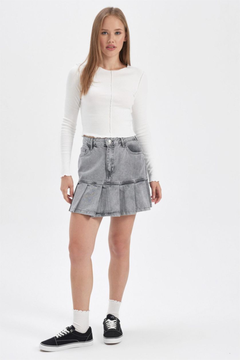 Kadın Kırık Beyaz Fıtted Fitilli Kaşkorse Uzun Kollu Tişört