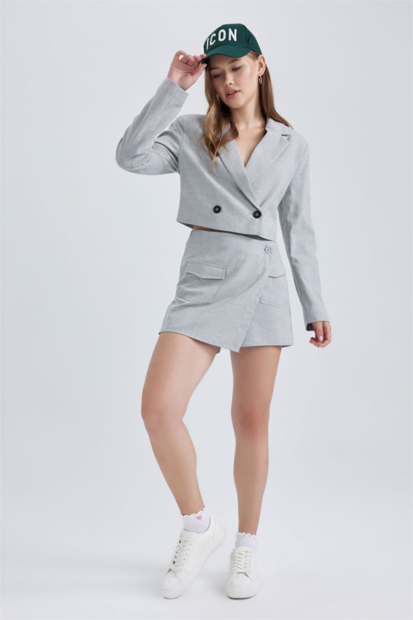 WOMAN Light Grey Melange Cool Regular Fit Shorts Skirt