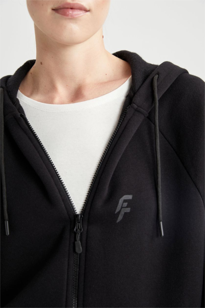 Kadın Siyah Oversıze Kalın Sweatshirt Kumaşı Hırka