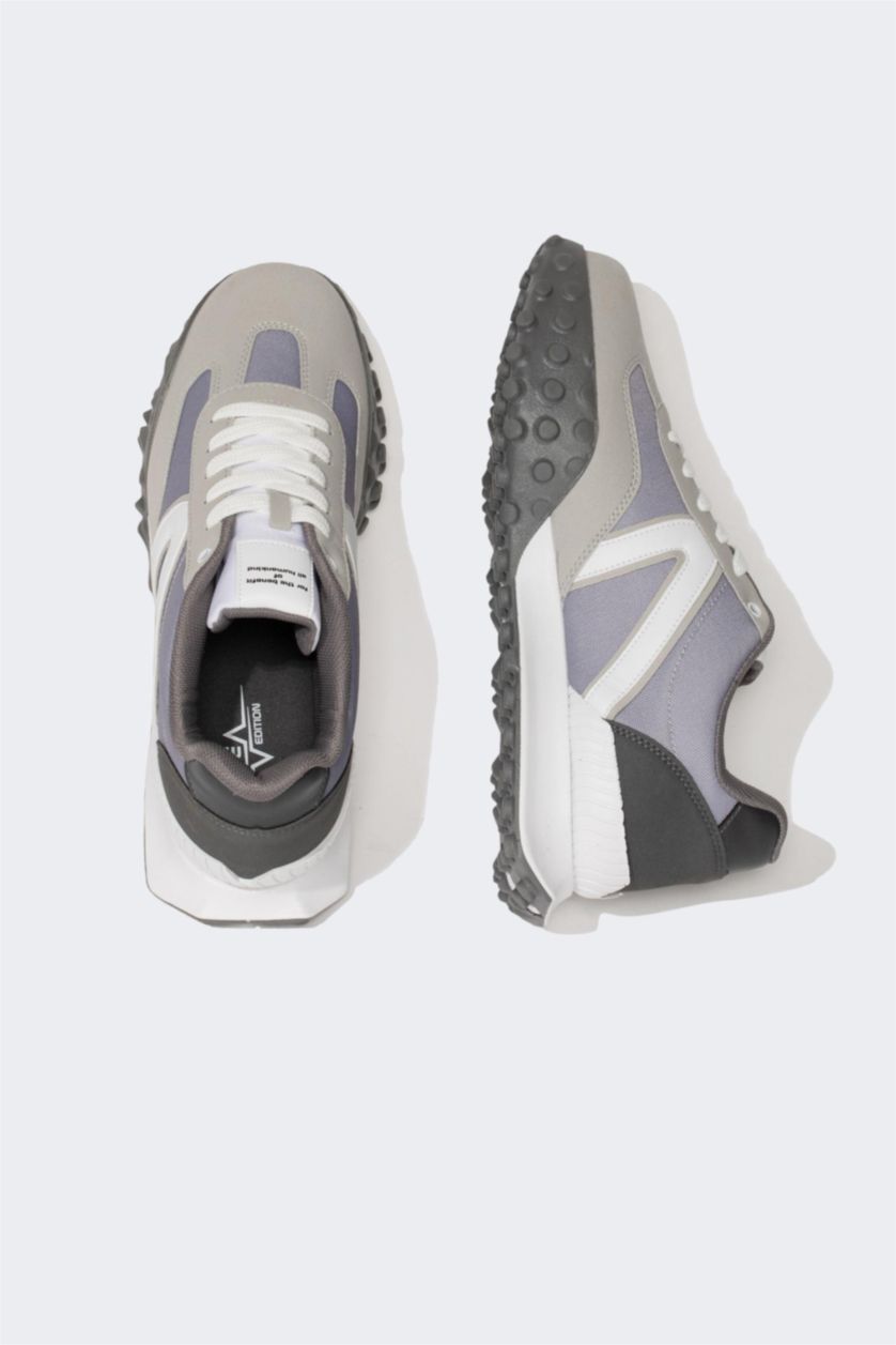 MAN Grey Man Faux Leather Serrated Sole Sneaker