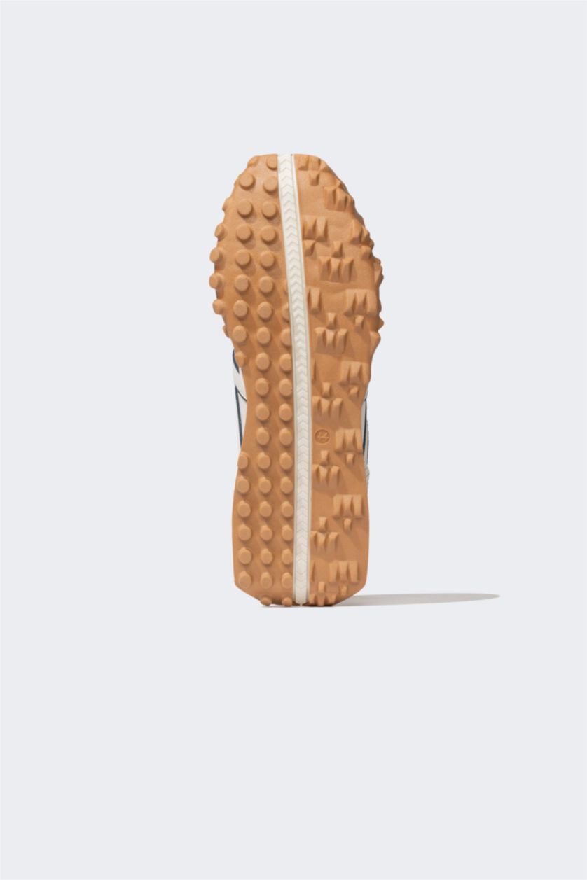 رجالي أبيض (000) سنيكرز رجالي جلد صناعي برباط وكعب مسنن