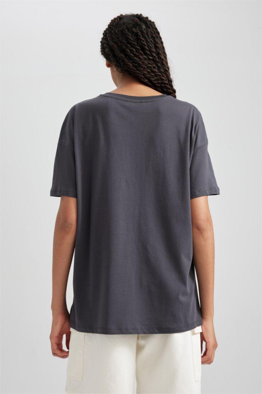 نساء أنثرا تيشيرت قطن اوفر سايز مطبوع نص ردن