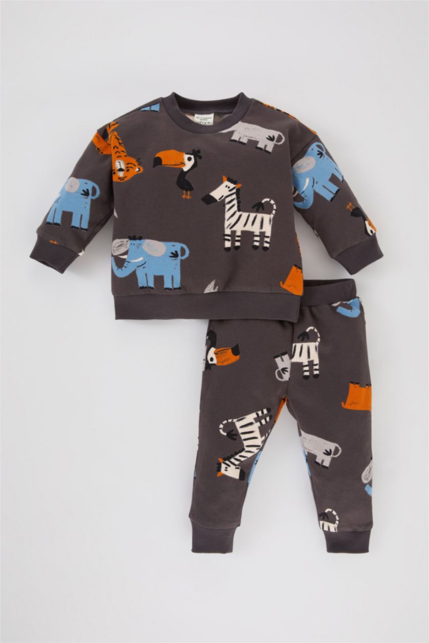 BABY BOY انترا Baby Boy Patterned Sweatshirt Sweatpants 2 Piece Set