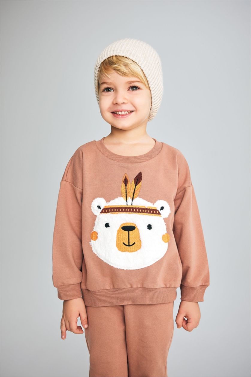 BÉBÉ GARÇON Marron Clair Ensemble Sweatshirt à Motifs Et Pantalon De Jogging Pour Bébé Garçon - 2 Pièces