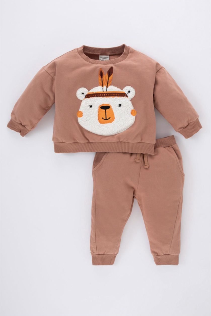 BÉBÉ GARÇON Marron Clair Ensemble Sweatshirt à Motifs Et Pantalon De Jogging Pour Bébé Garçon - 2 Pièces