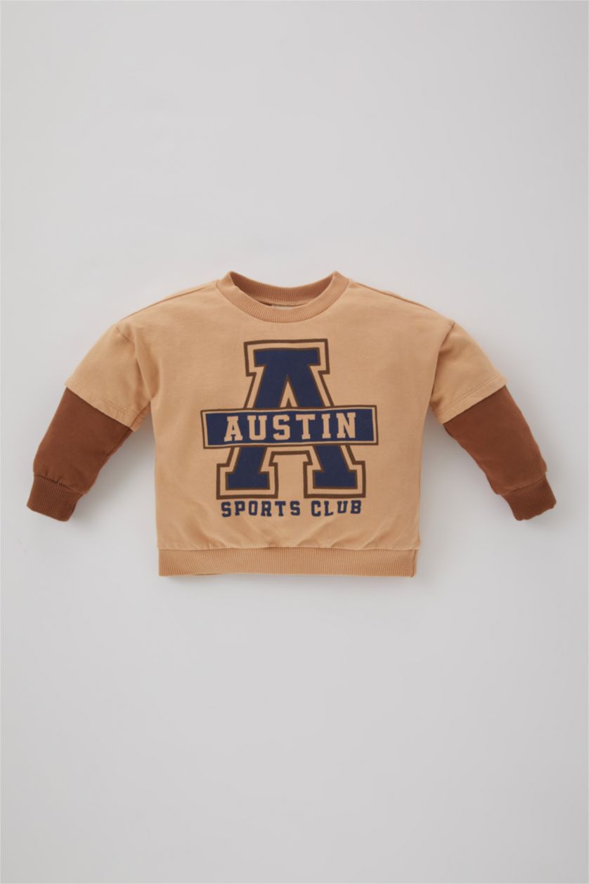 BABY BOY Beige Baby Boy Crew Neck Slogan Printed Thin Sweatshirt
