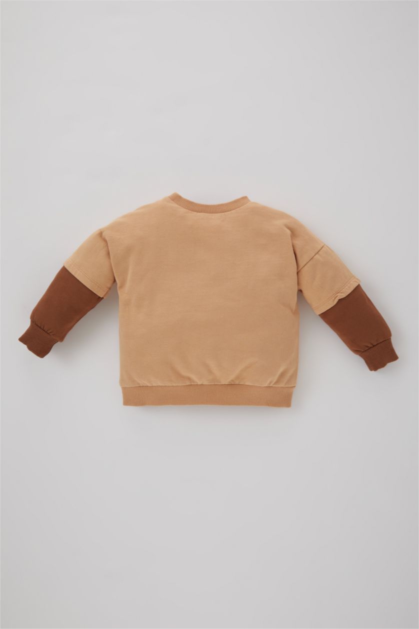 BABY BOY Beige Baby Boy Crew Neck Slogan Printed Thin Sweatshirt