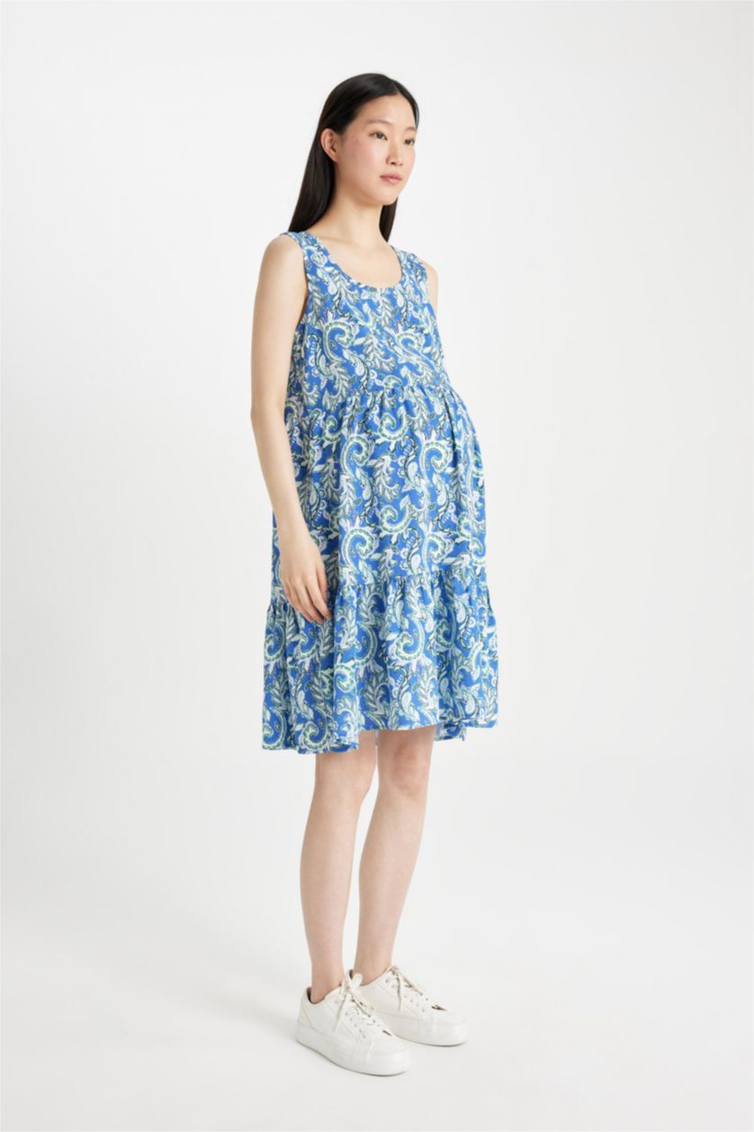 Woman Blue Midi Maternity Dress