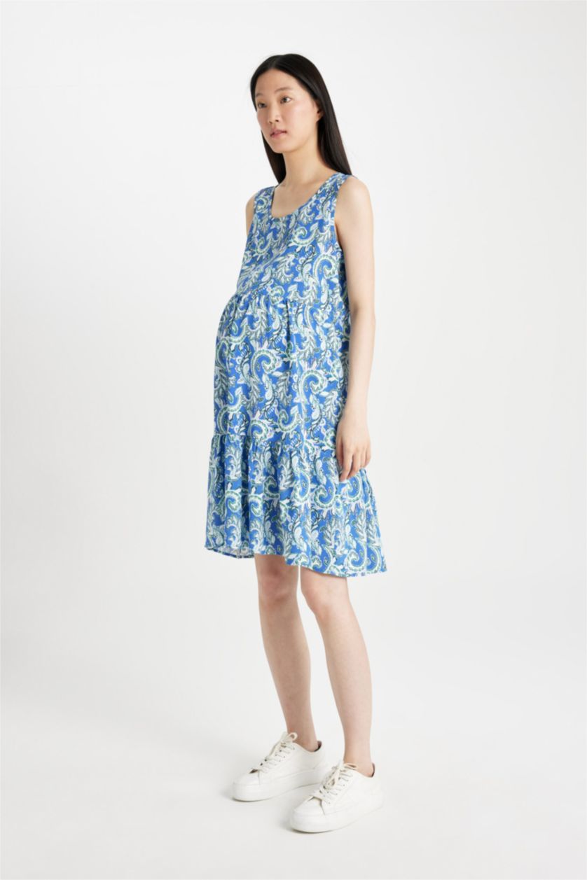 Woman Blue Midi Maternity Dress