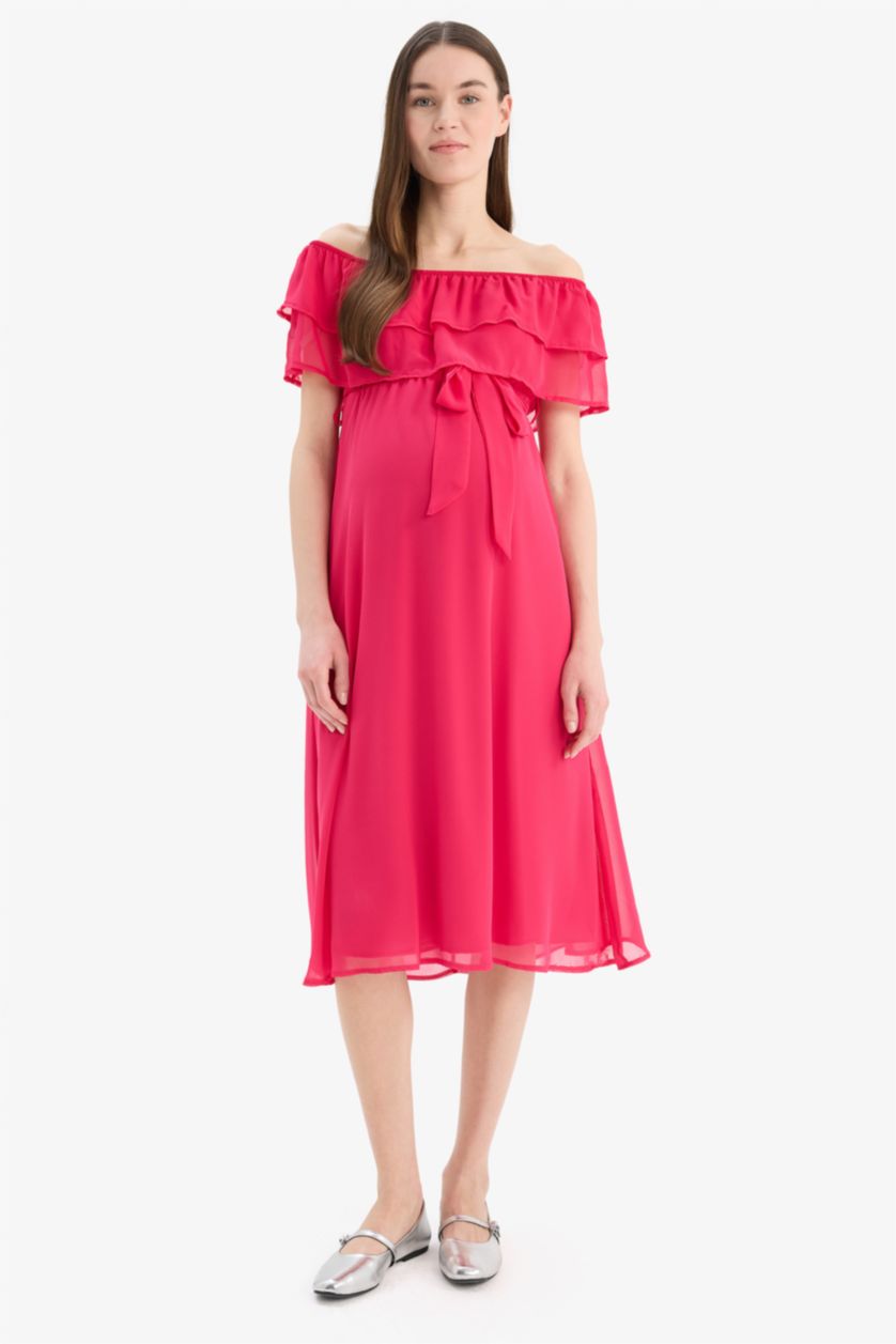 نساء فوشي فستان حمل طويل بنص ردن