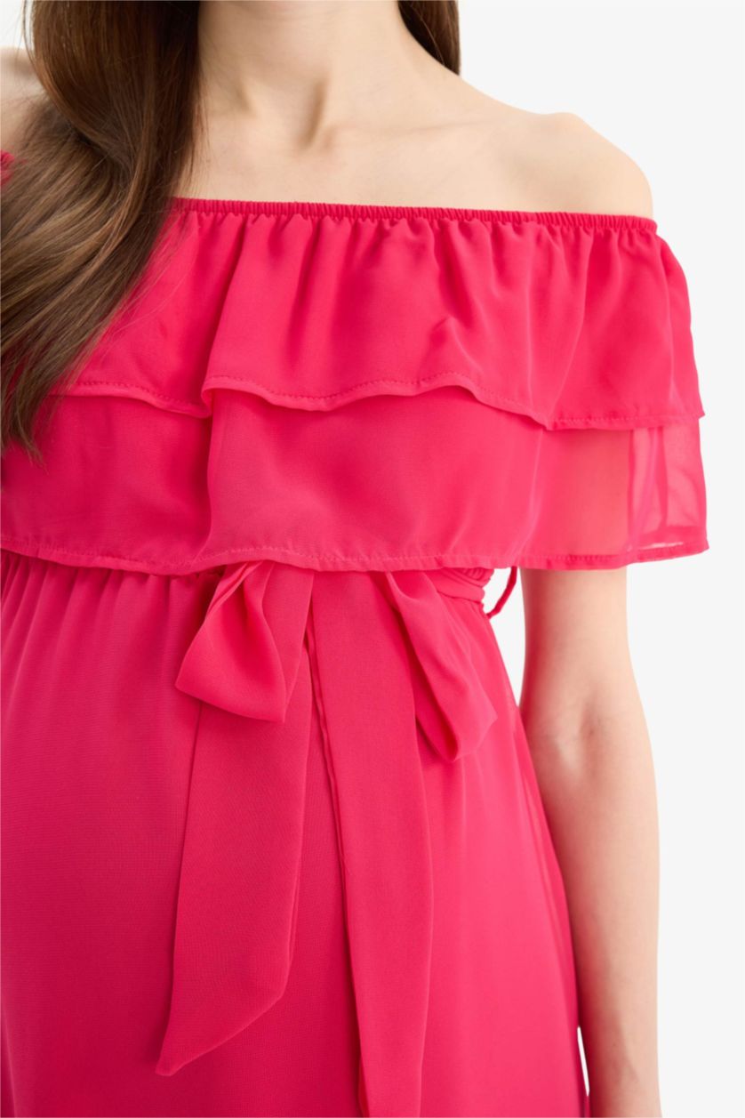 نساء فوشي فستان حمل طويل بنص ردن