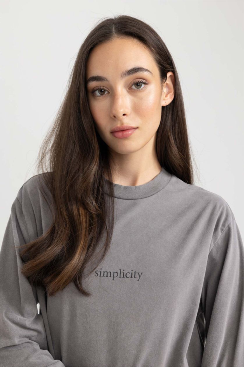 FEMME Gris Tunique Coupe Régulière à Manches Longues