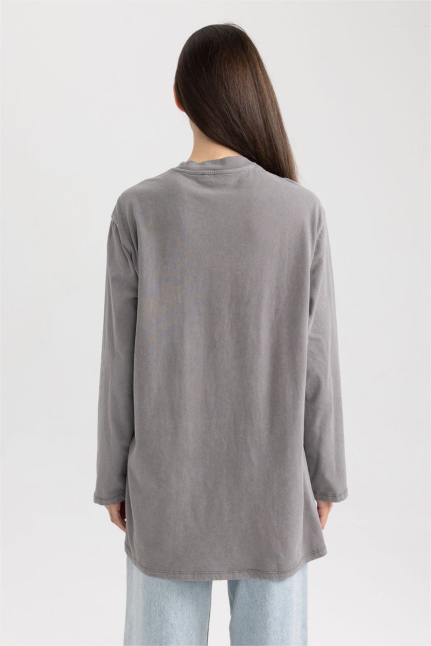 FEMME Gris Tunique Coupe Régulière à Manches Longues