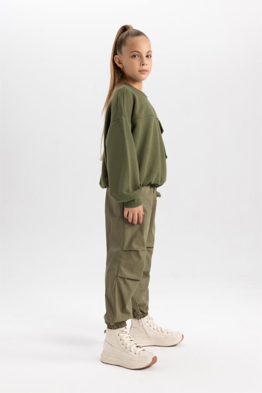 FILLES Kaki Pantalon Parachute Coton