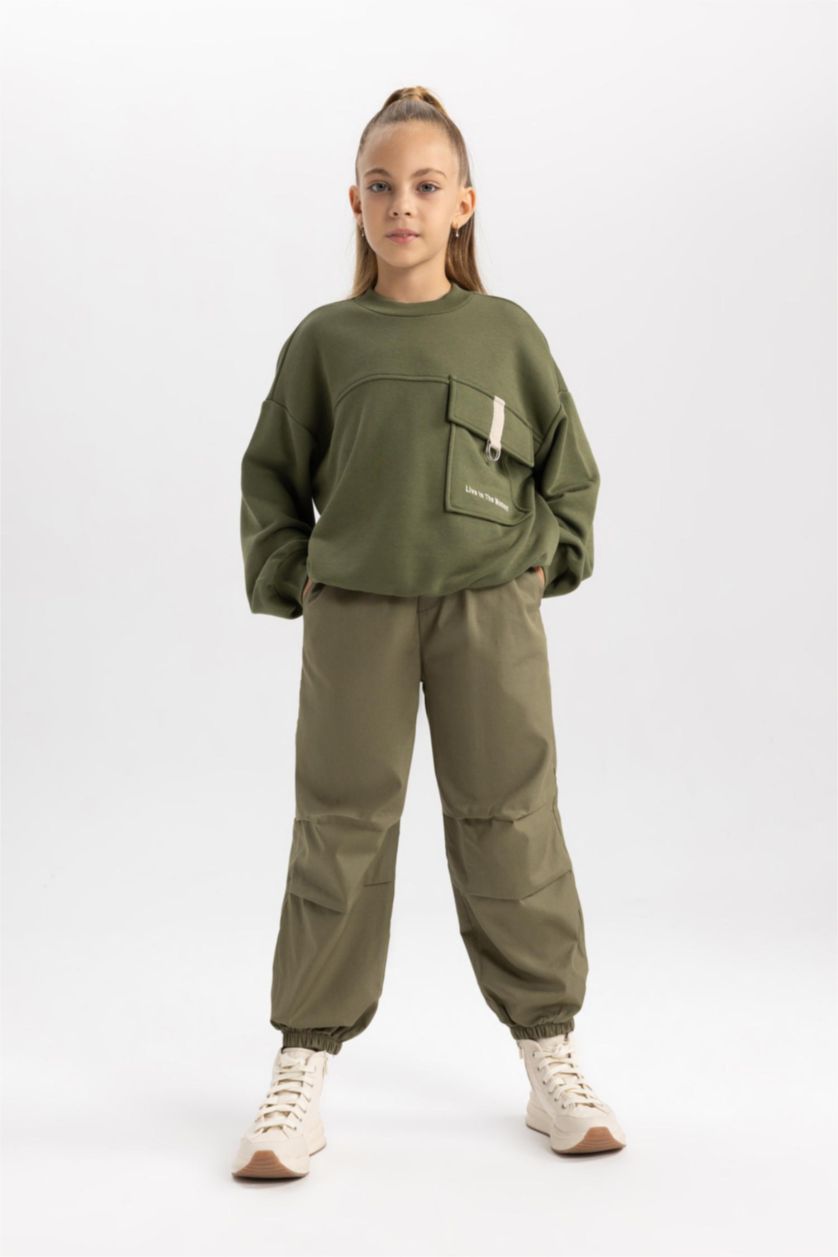 FILLES Kaki Pantalon Parachute Coton