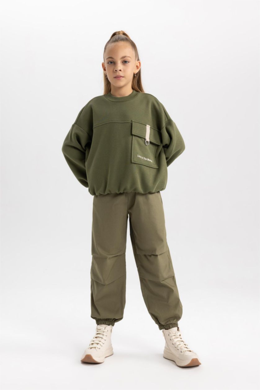 FILLES Kaki Pantalon Parachute Coton