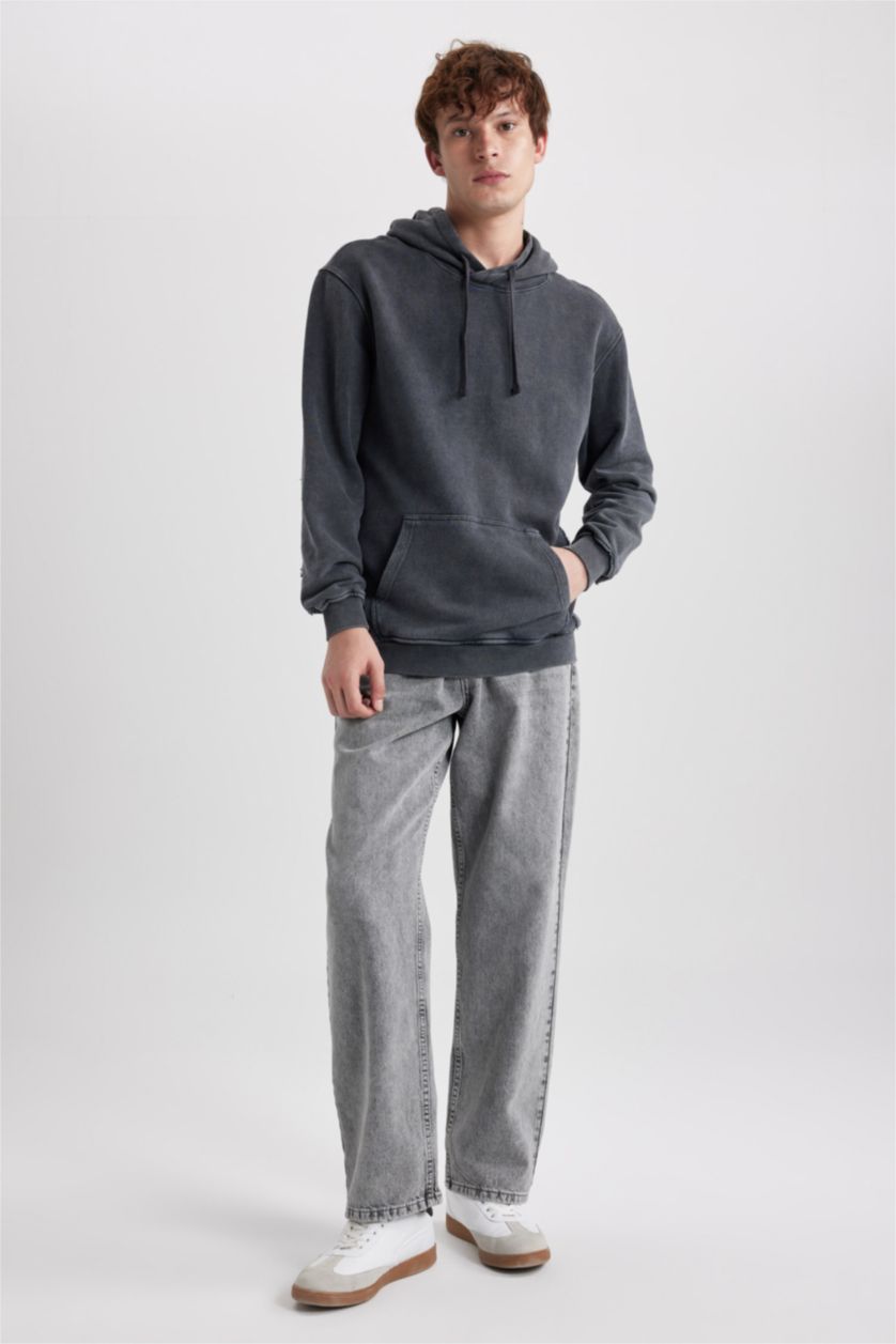 Чоловічий Чорний Світшот стандартного крою з капюшоном для чоловіків