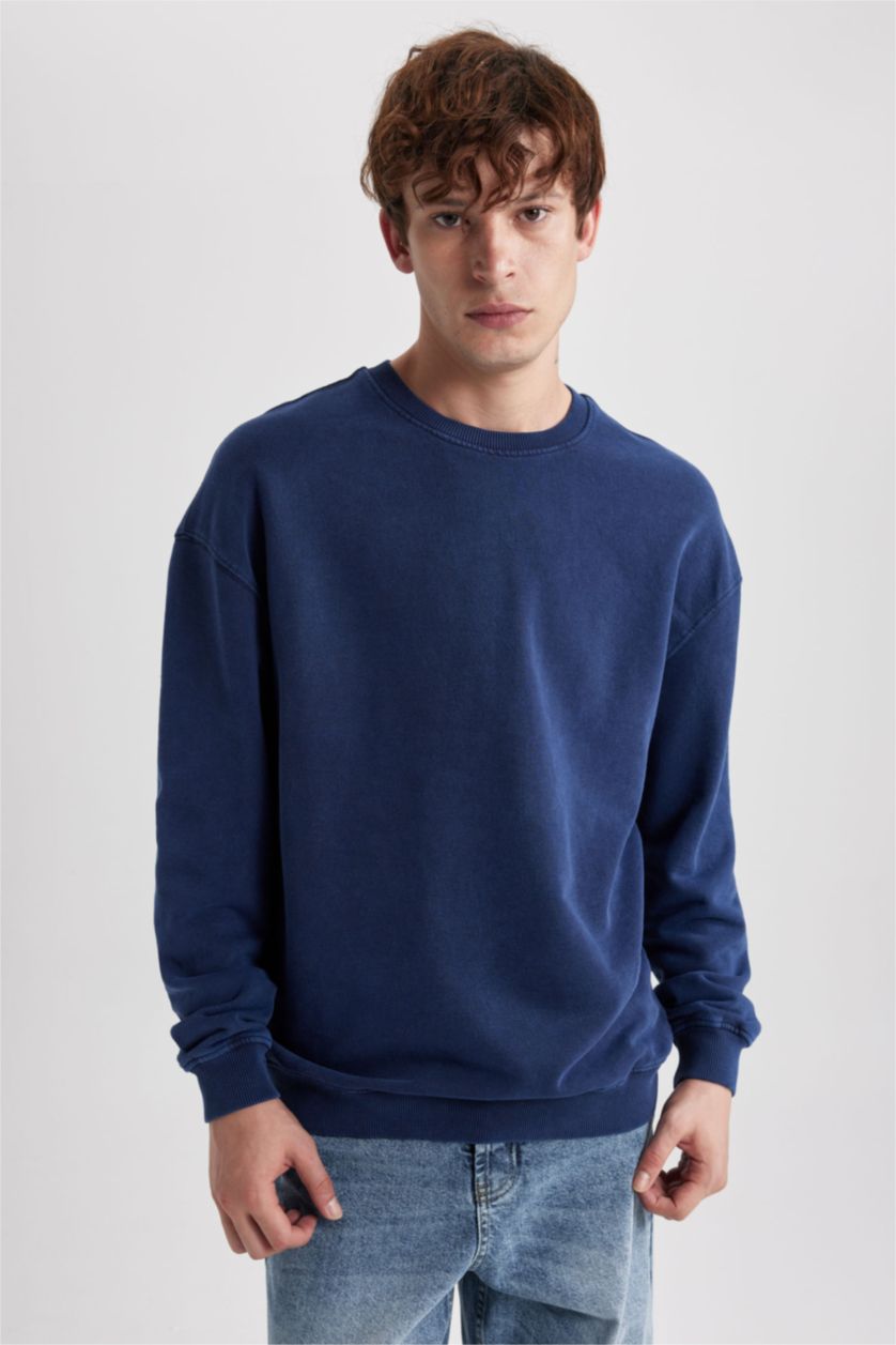 MAN NAVY Comfort Fit Crew Neck Washable Effect Sweatshirt
