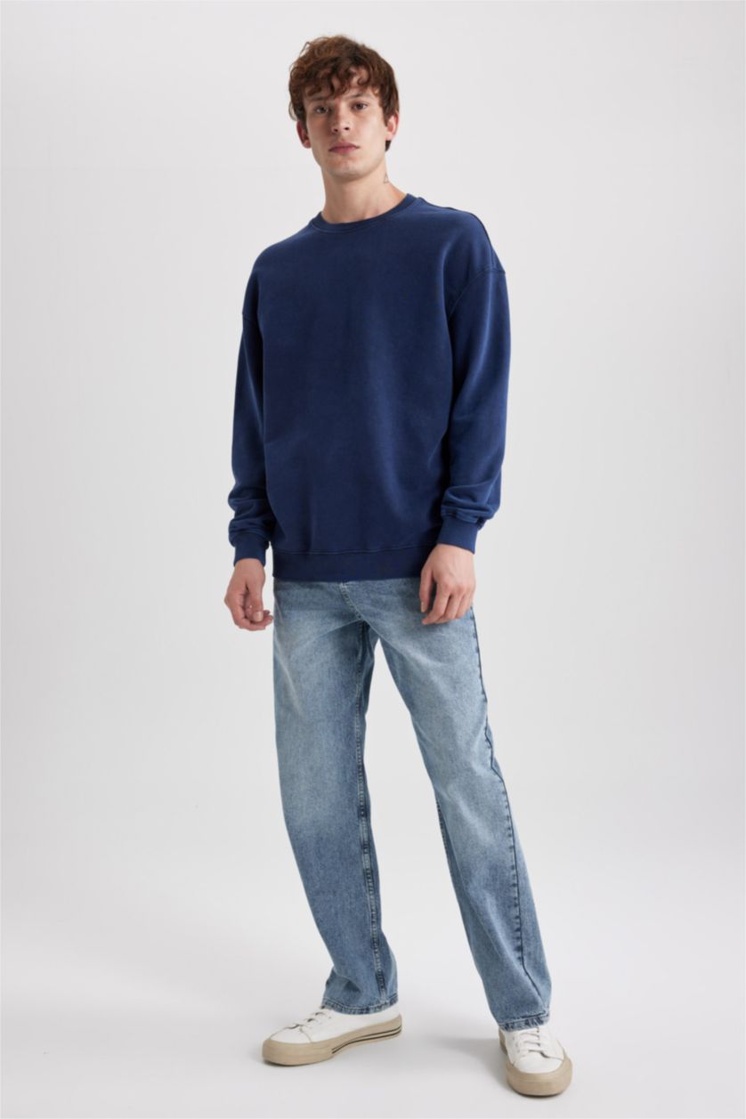 MAN NAVY Comfort Fit Crew Neck Washable Effect Sweatshirt