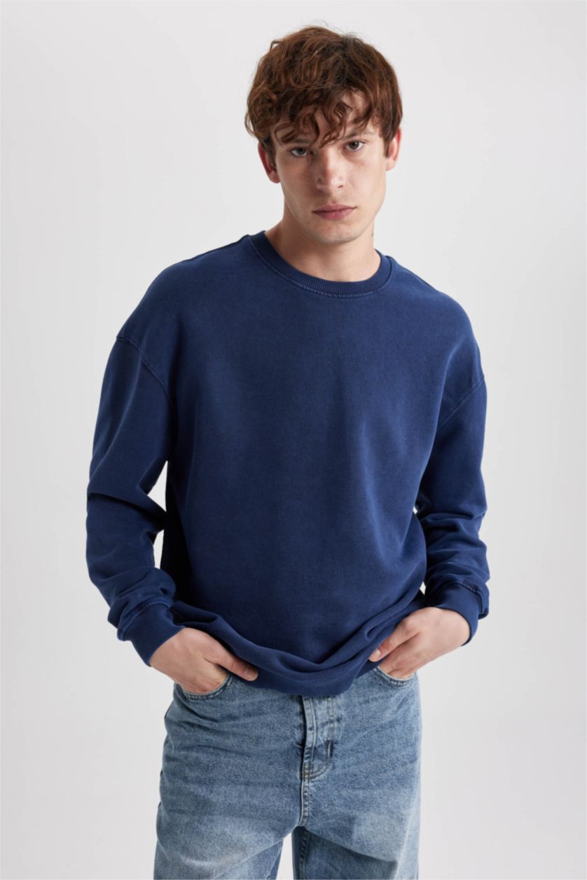 MAN NAVY Comfort Fit Crew Neck Washable Effect Sweatshirt