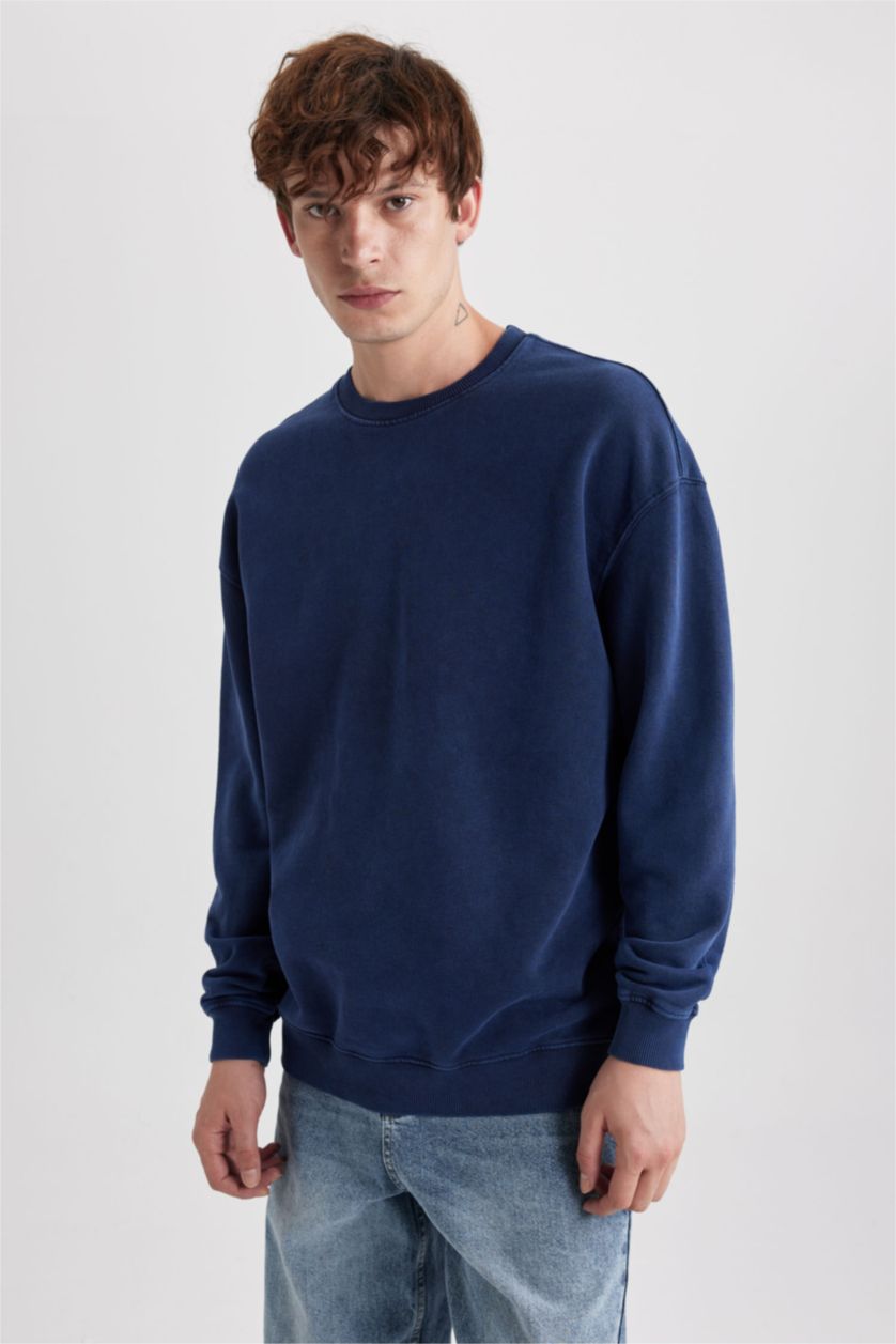 MAN NAVY Comfort Fit Crew Neck Washable Effect Sweatshirt