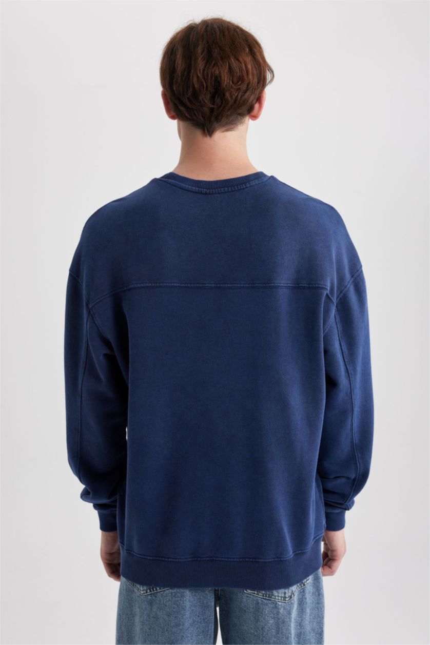 MAN NAVY Comfort Fit Crew Neck Washable Effect Sweatshirt
